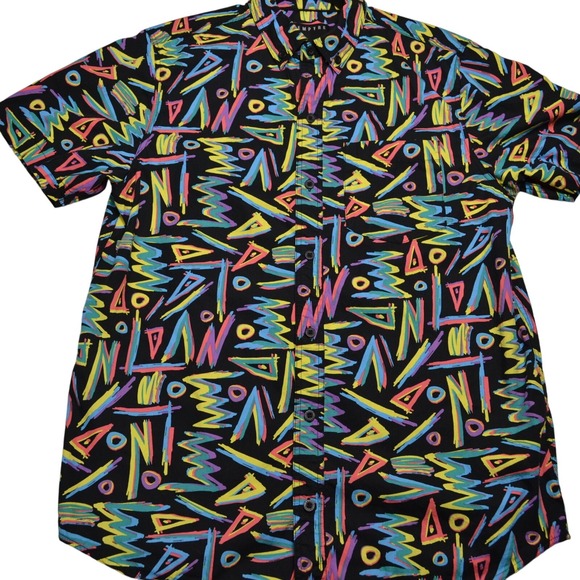 Empyre Small S Button Down Short Sleeve Party Shirt Colorful 90s Geometric - Picture 1 of 3